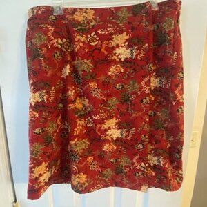 Christopher & Banks Women's Plus Rust Red Floral Wrap Stretch Midi Skirt Size 16